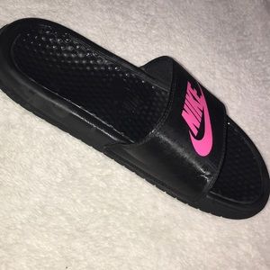 black $ pink nike slides
